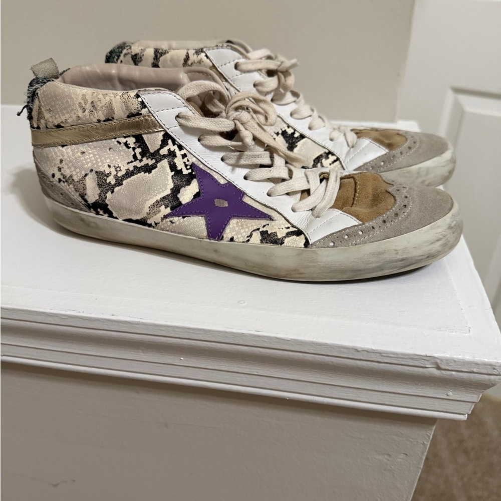 Golden Goose Sneakers with Purple Star and Snake Print